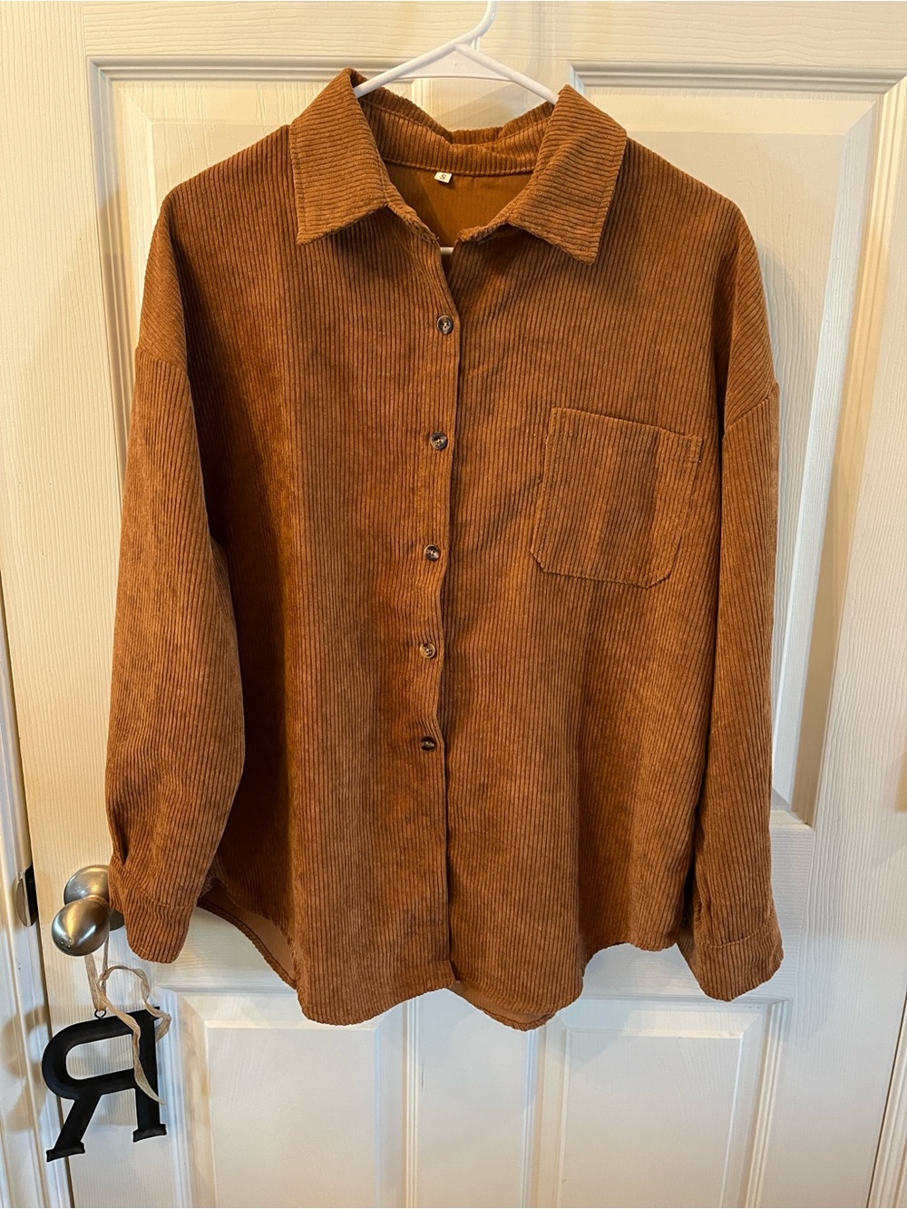 Corduroy Button-Front Shirt in Rust, Size Small